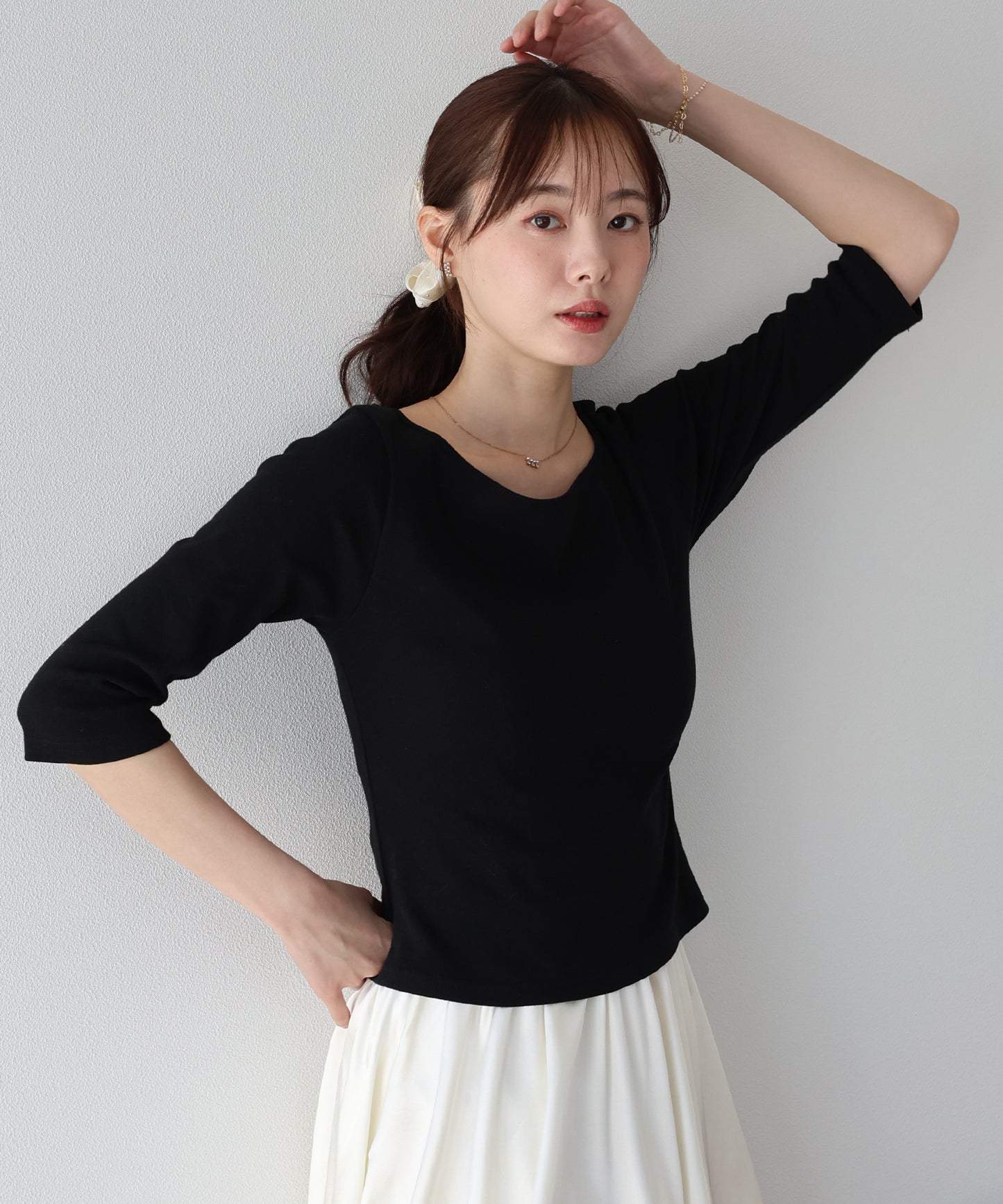 【早割5％OFF】ボートネック7分丈カットソー【ネコポス】