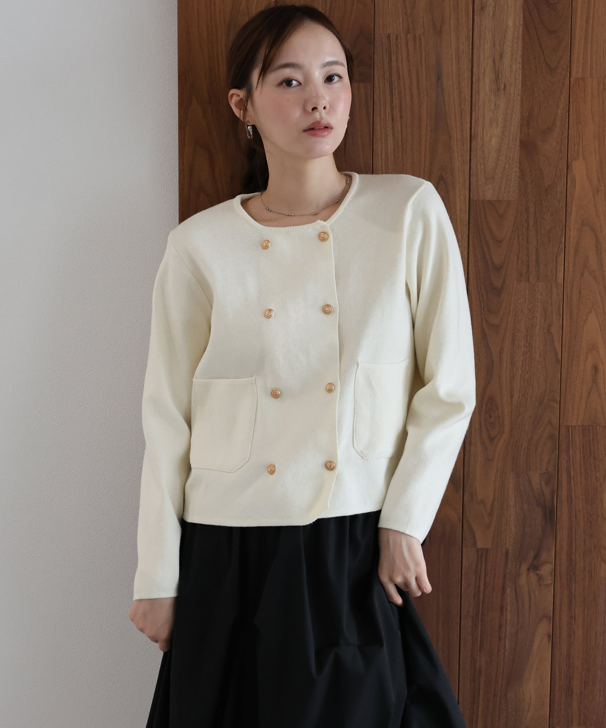 【早割5％OFF】ダブルブレストニットカーディガン