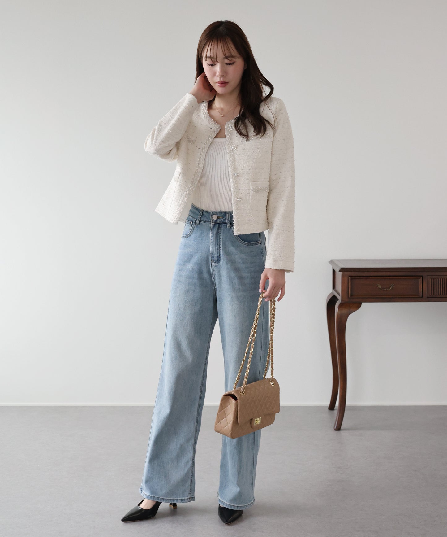 ビジューラメツイードジャケット