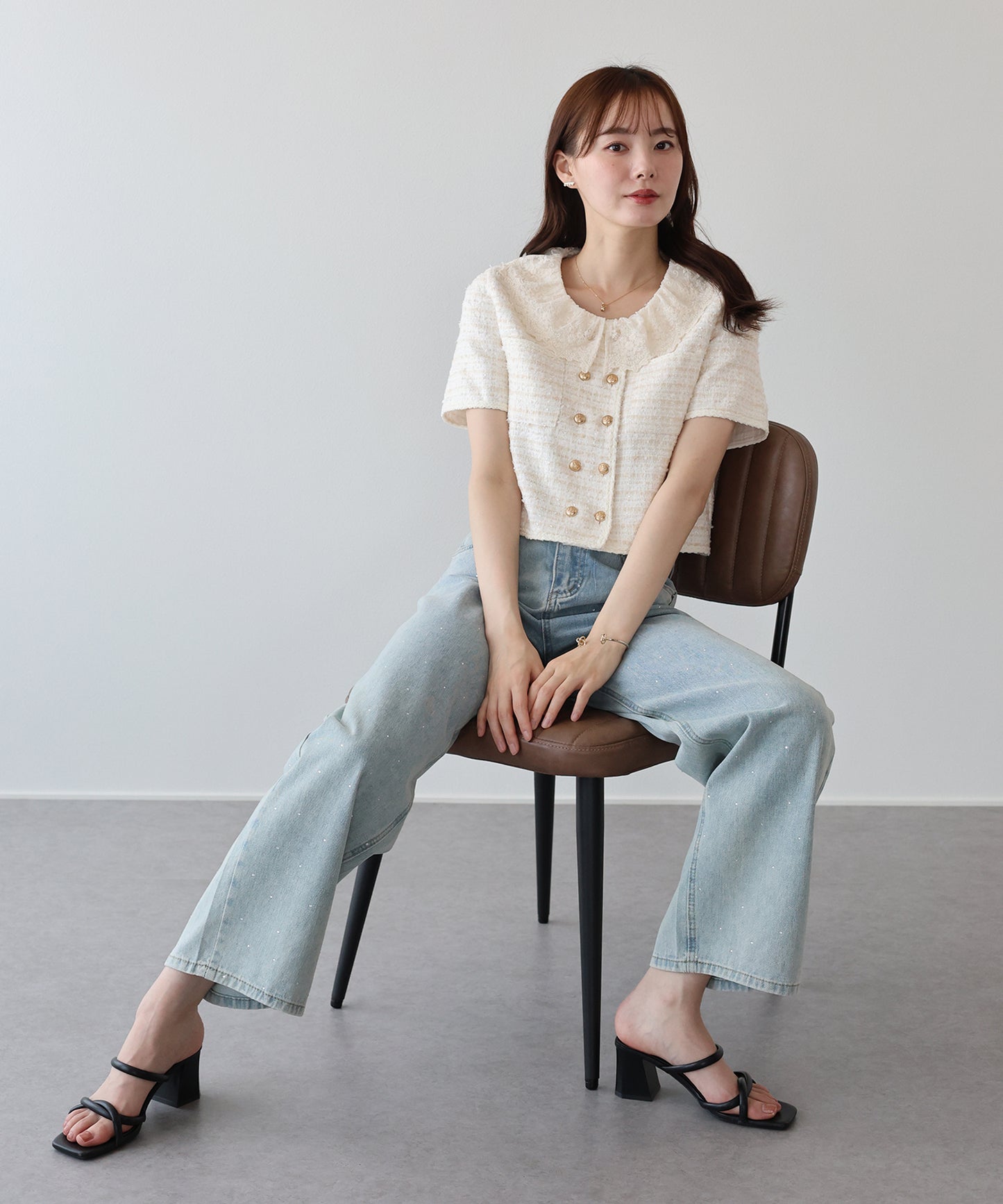 【早割5％OFF】レース襟ツイードジャケット