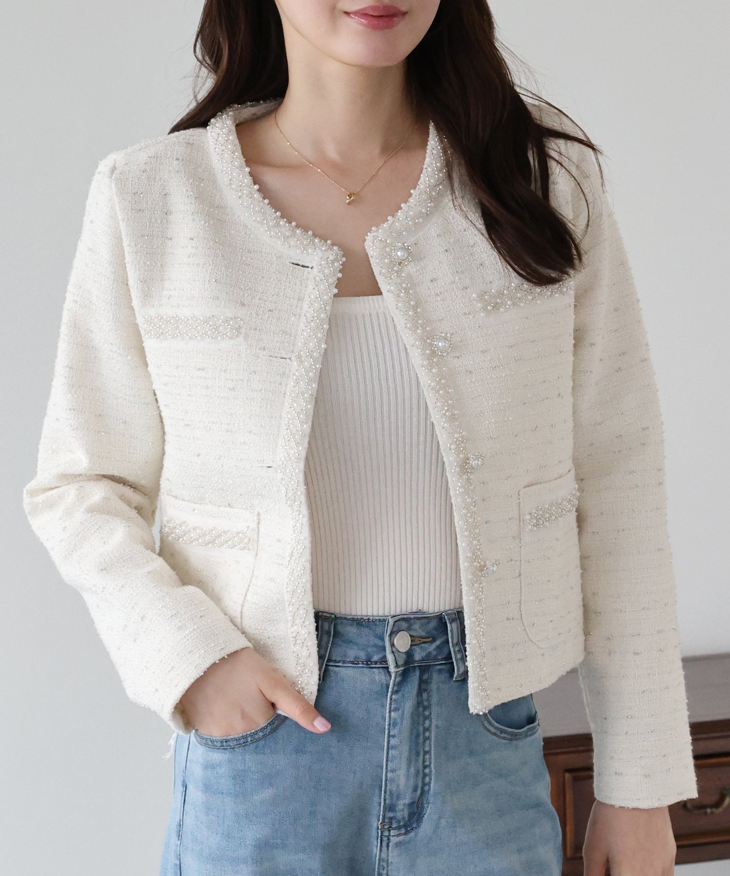 ビジューラメツイードジャケット