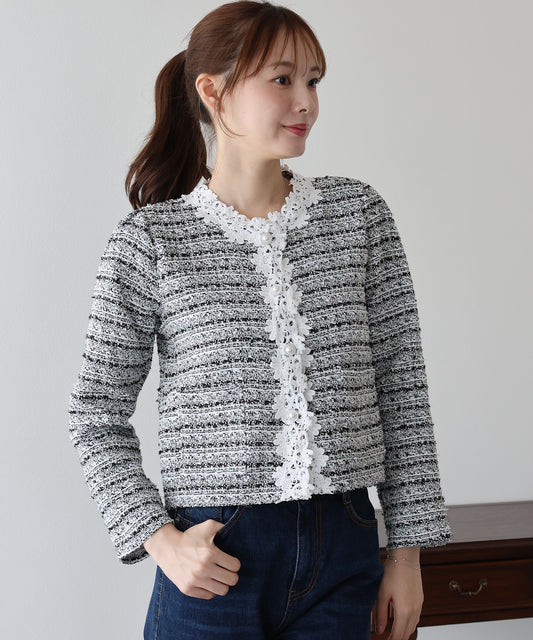 【早割5％OFF】フラワーレースツイードジャケット