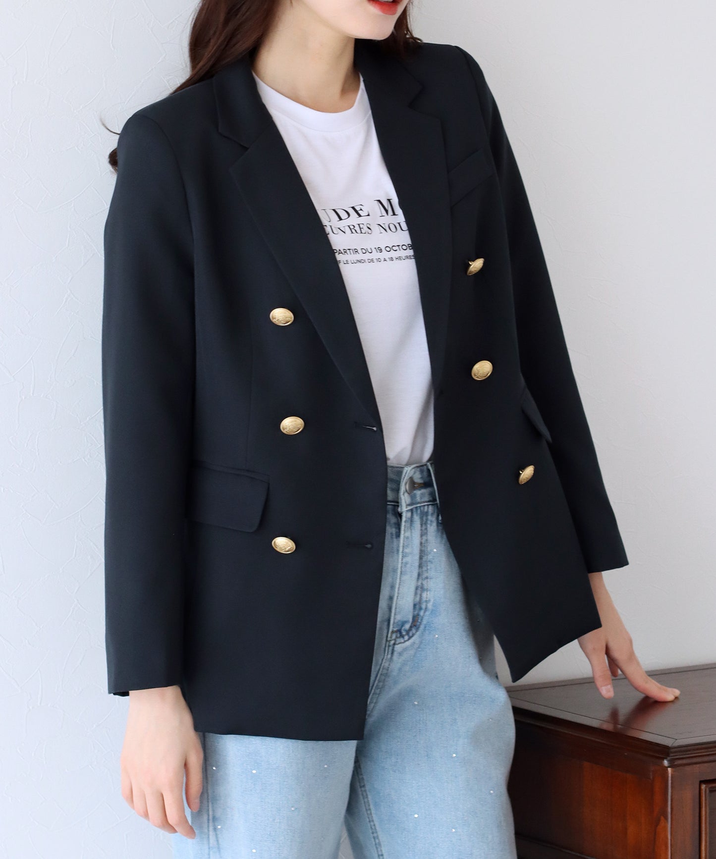 【ウォッシャブル】金ボタンダブルジャケット
