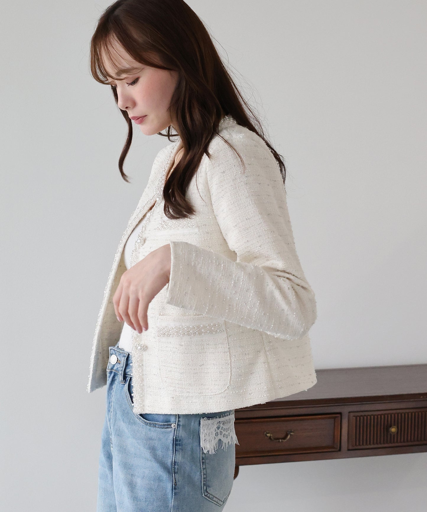 ビジューラメツイードジャケット