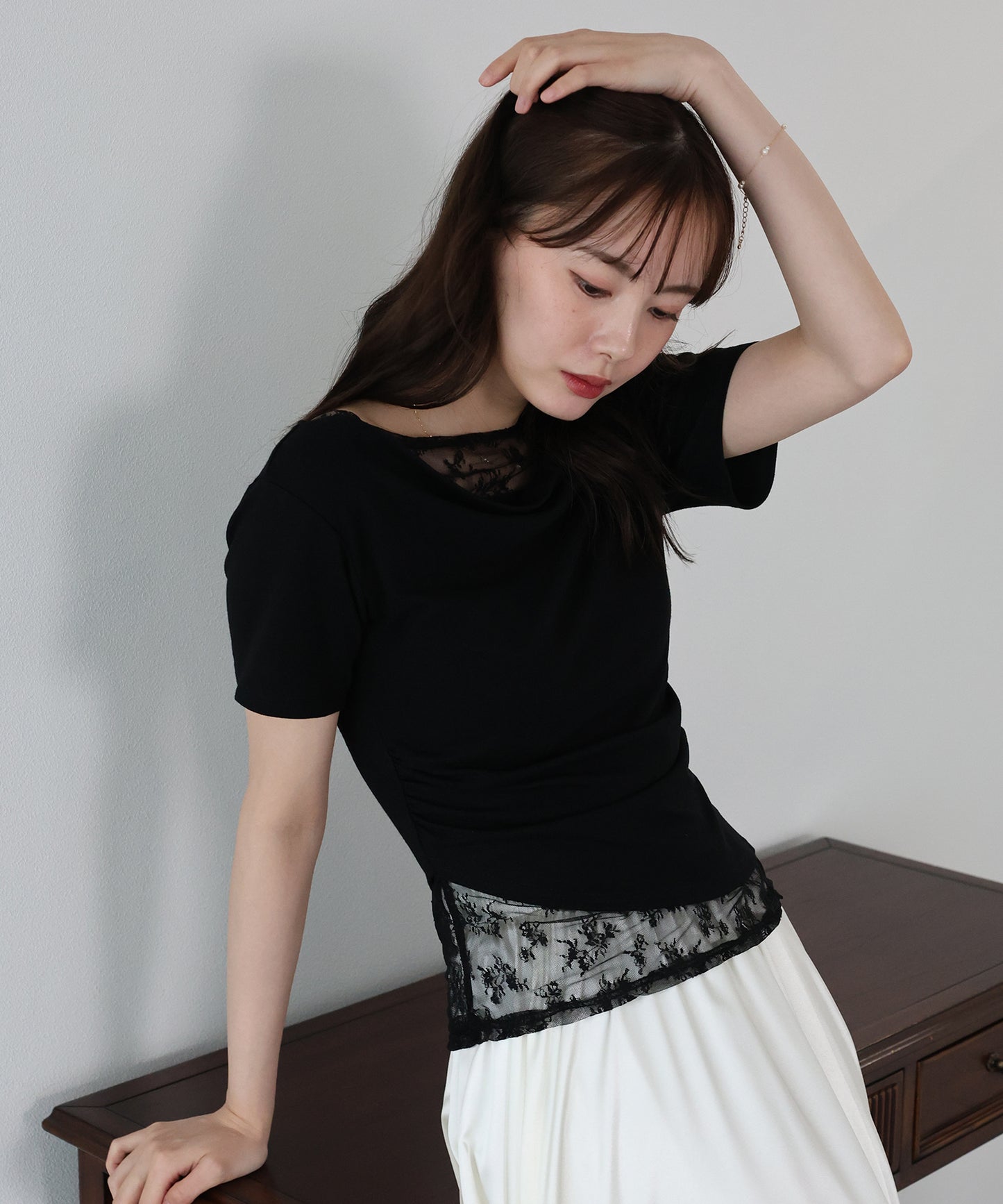 【早割5％OFF】レースドッキングドレープカットソー【メール便】