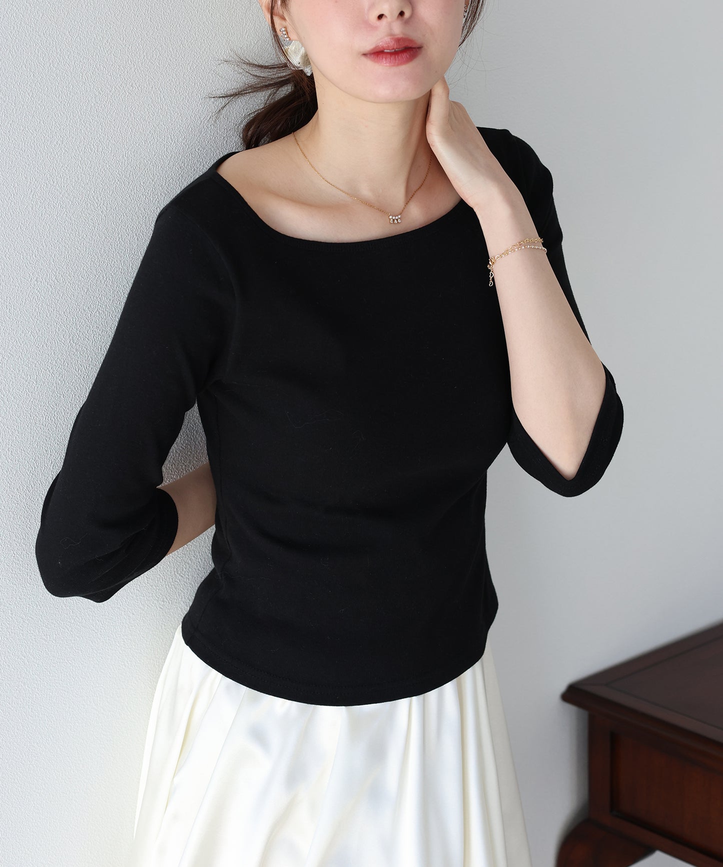 【早割5％OFF】ボートネック7分丈カットソー【ネコポス】