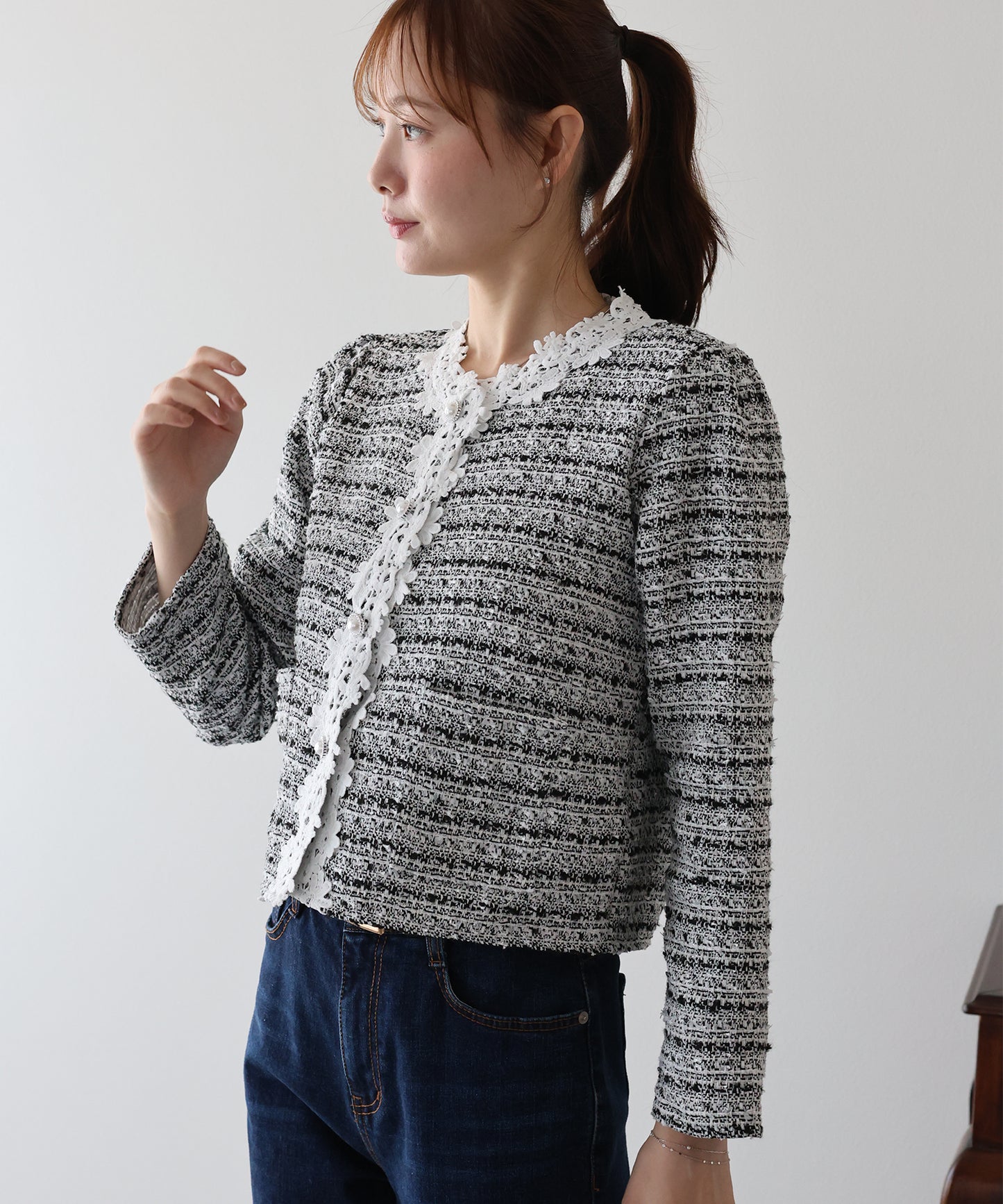【早割5％OFF】フラワーレースツイードジャケット