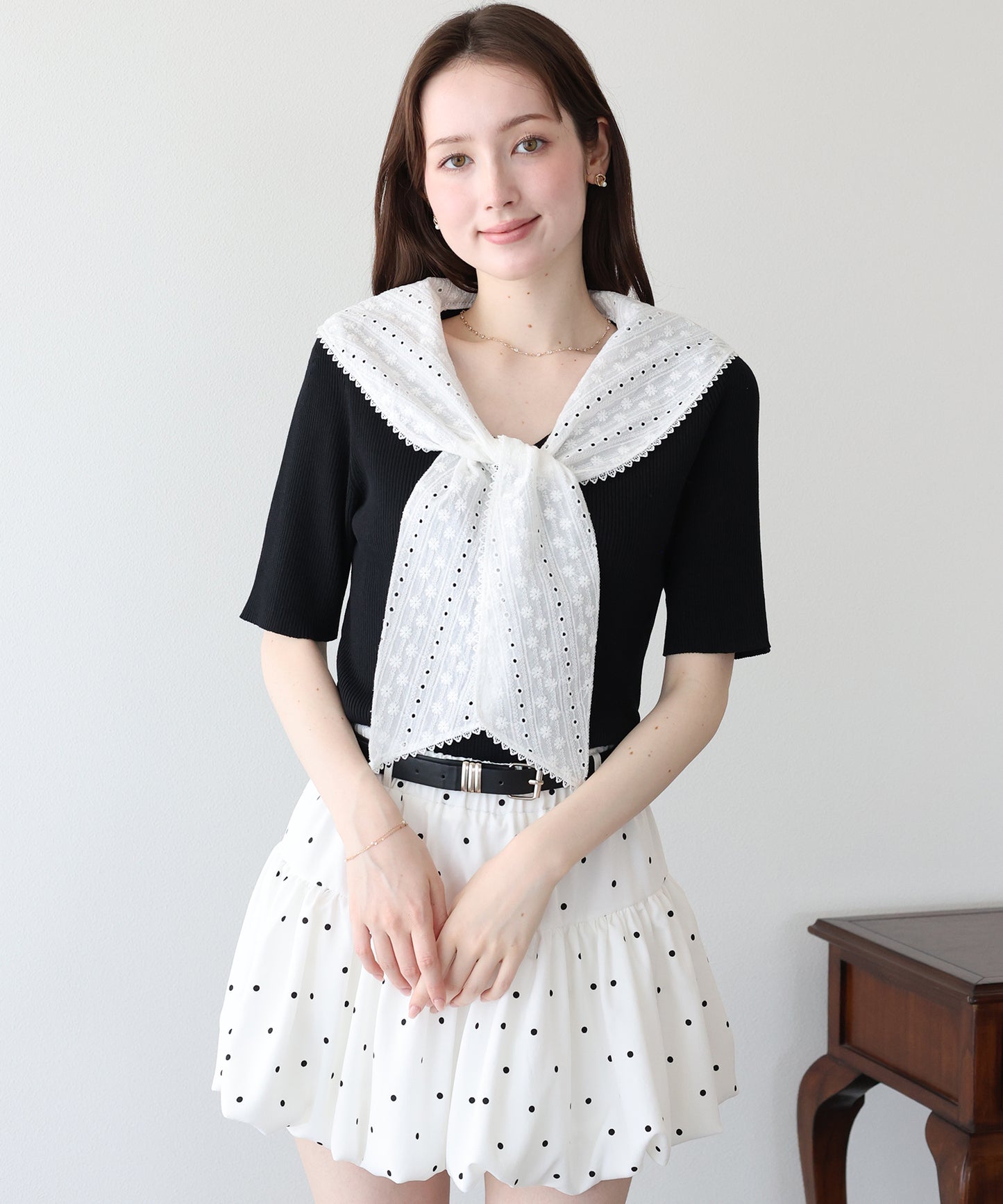 【早割5％OFF】コットンレースセーラーカラーニット