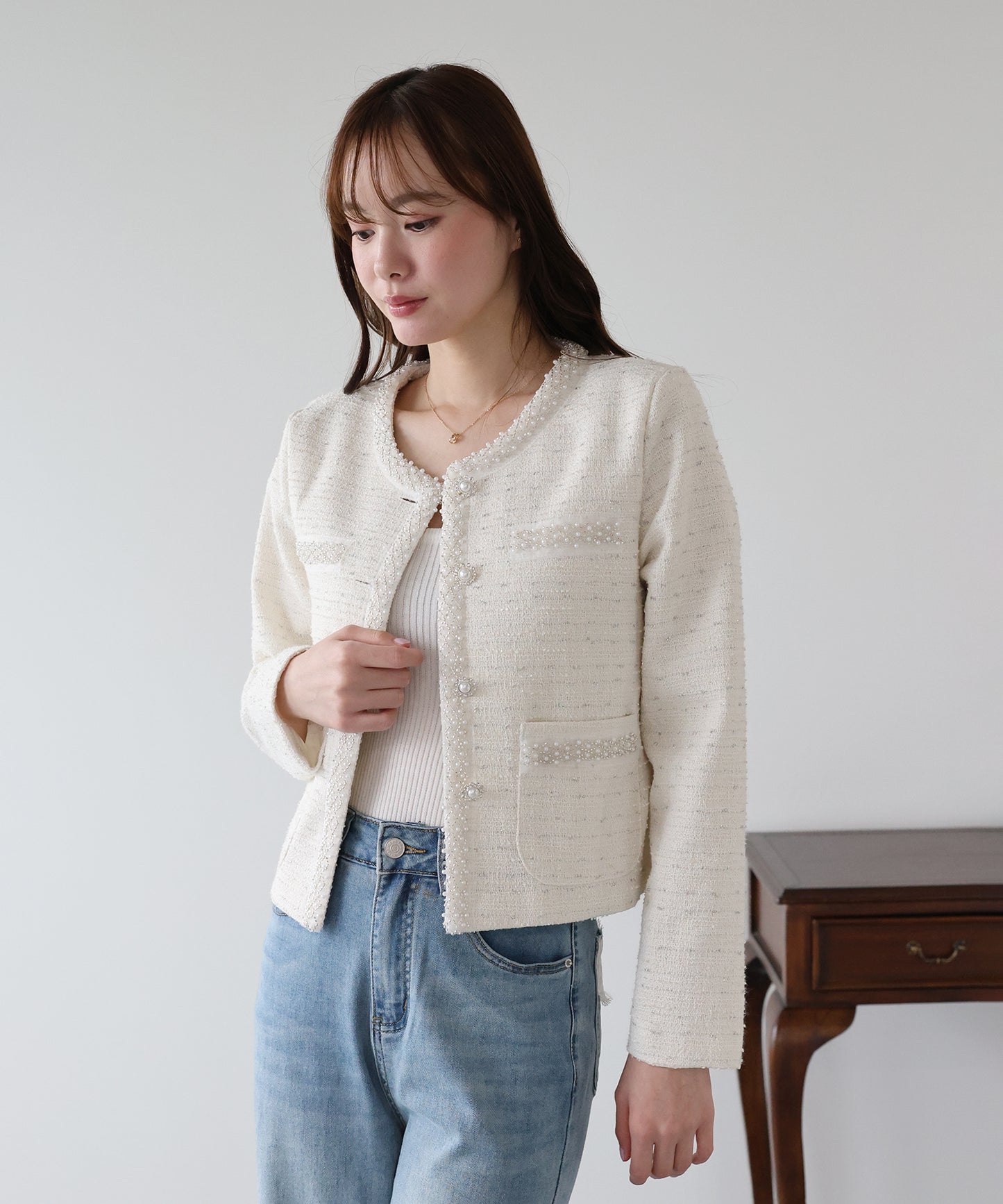 ビジューラメツイードジャケット