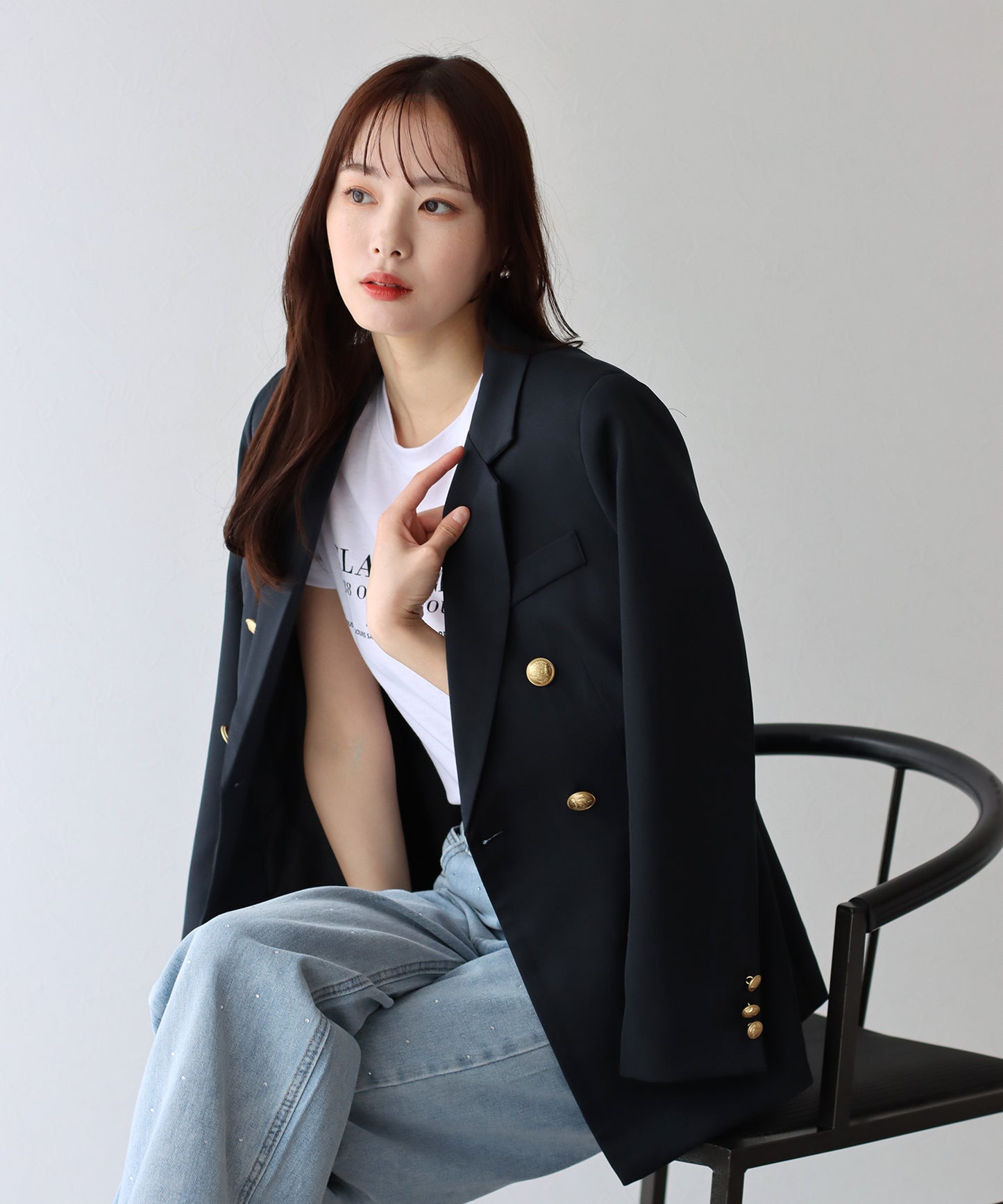 【ウォッシャブル】金ボタンダブルジャケット