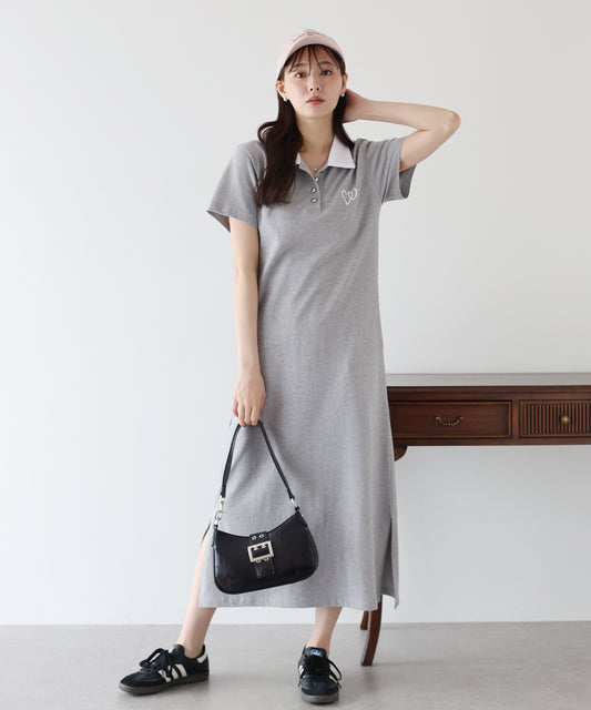ハート刺繍ポロワンピース