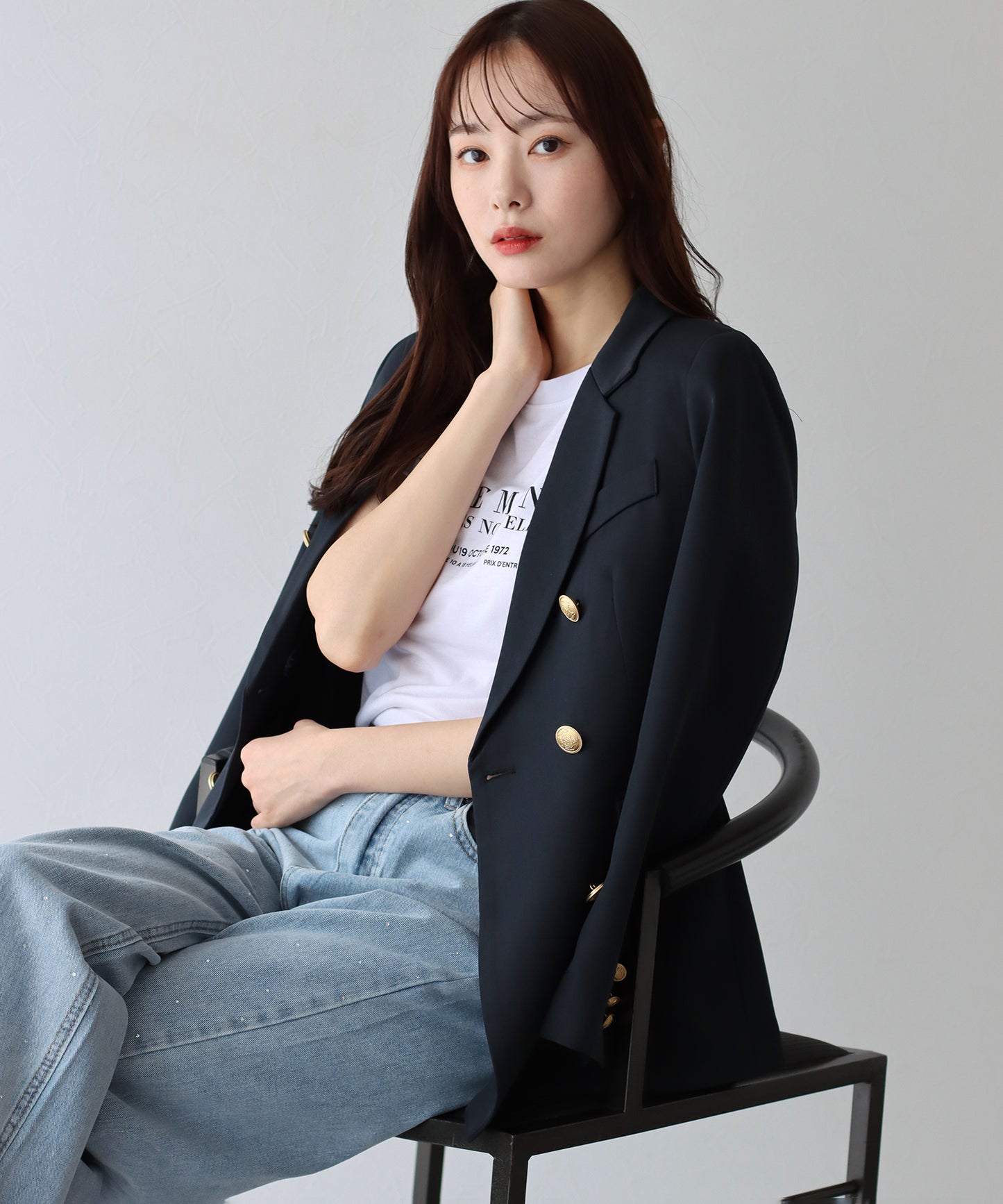 【ウォッシャブル】金ボタンダブルジャケット