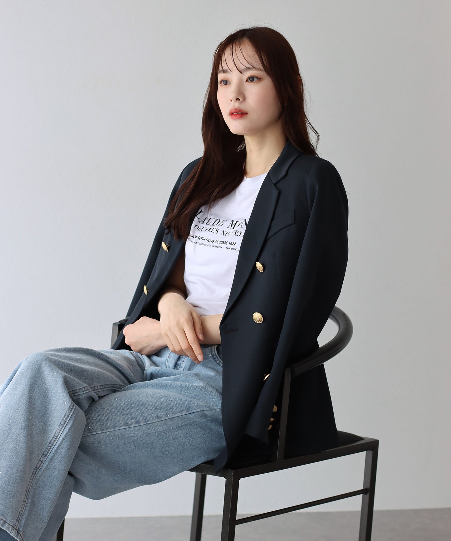 【ウォッシャブル】金ボタンダブルジャケット