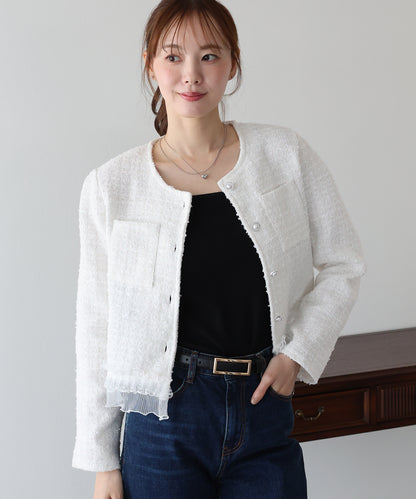 【早割5％OFF】レースドッキングツイードジャケット