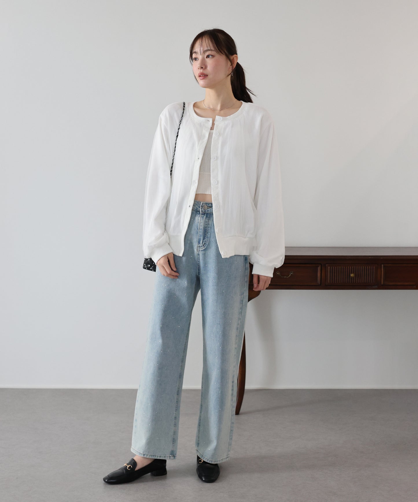 チュールレイヤードスウェットカーディガン