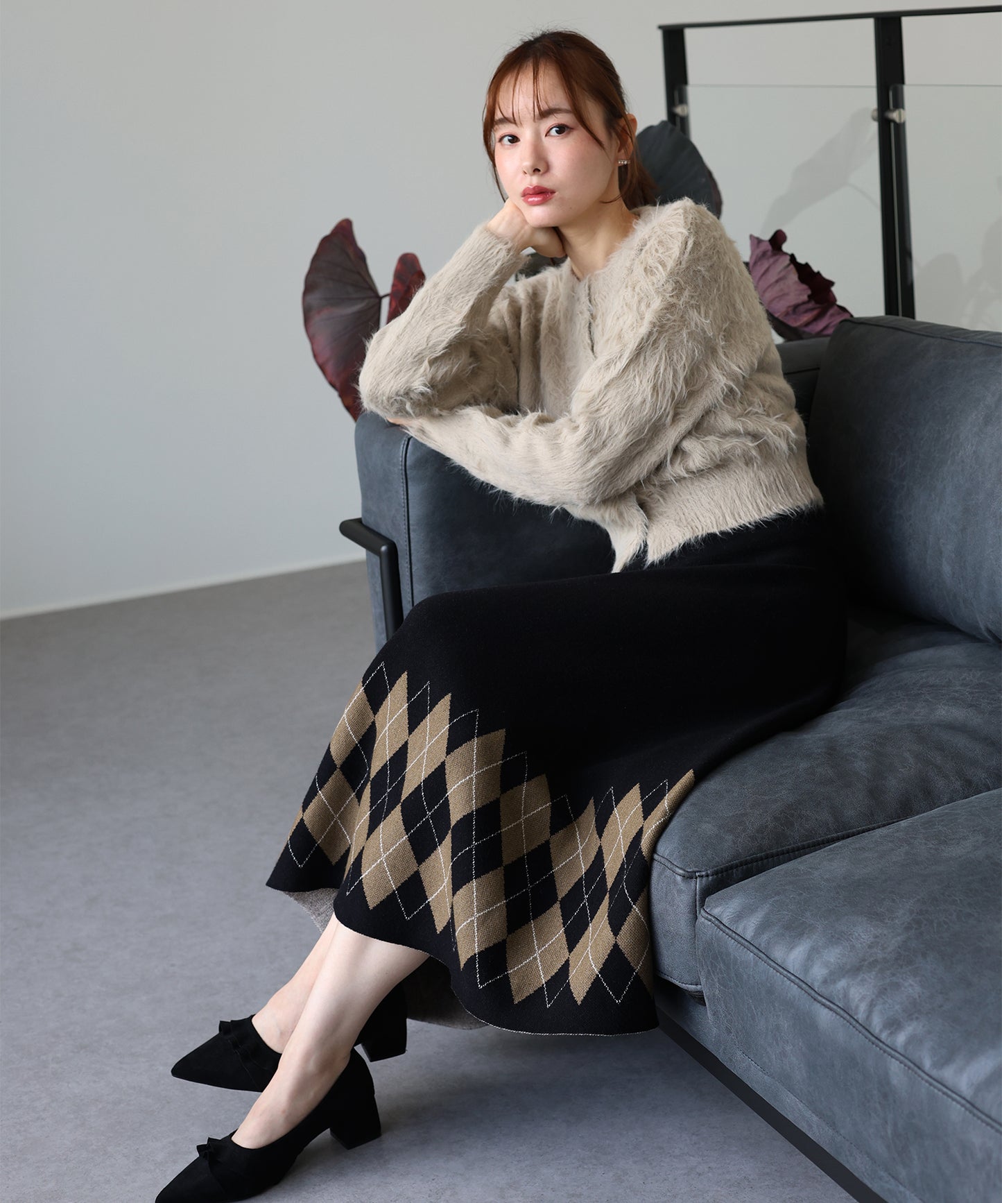 チェック柄ニットスカート