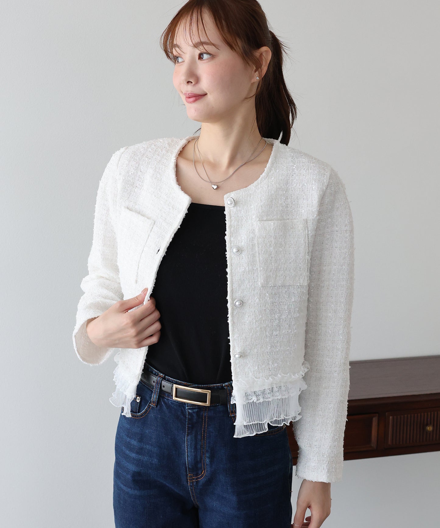 【早割5％OFF】レースドッキングツイードジャケット