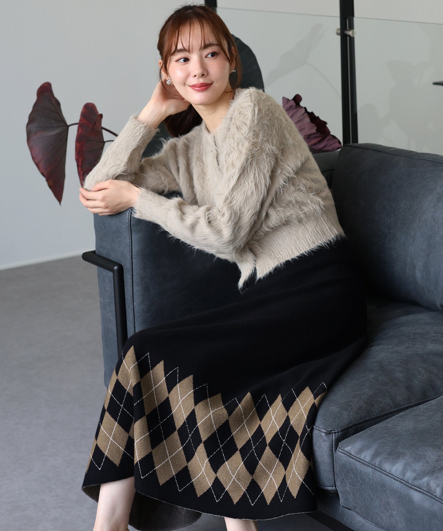 チェック柄ニットスカート