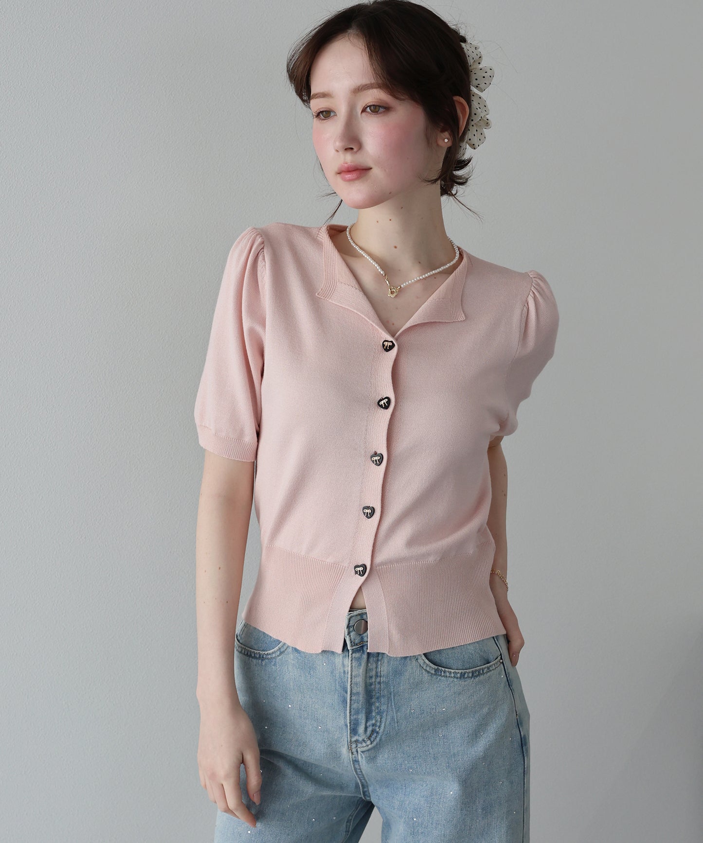 【早割5％OFF】リボンハートボタンニットトップス