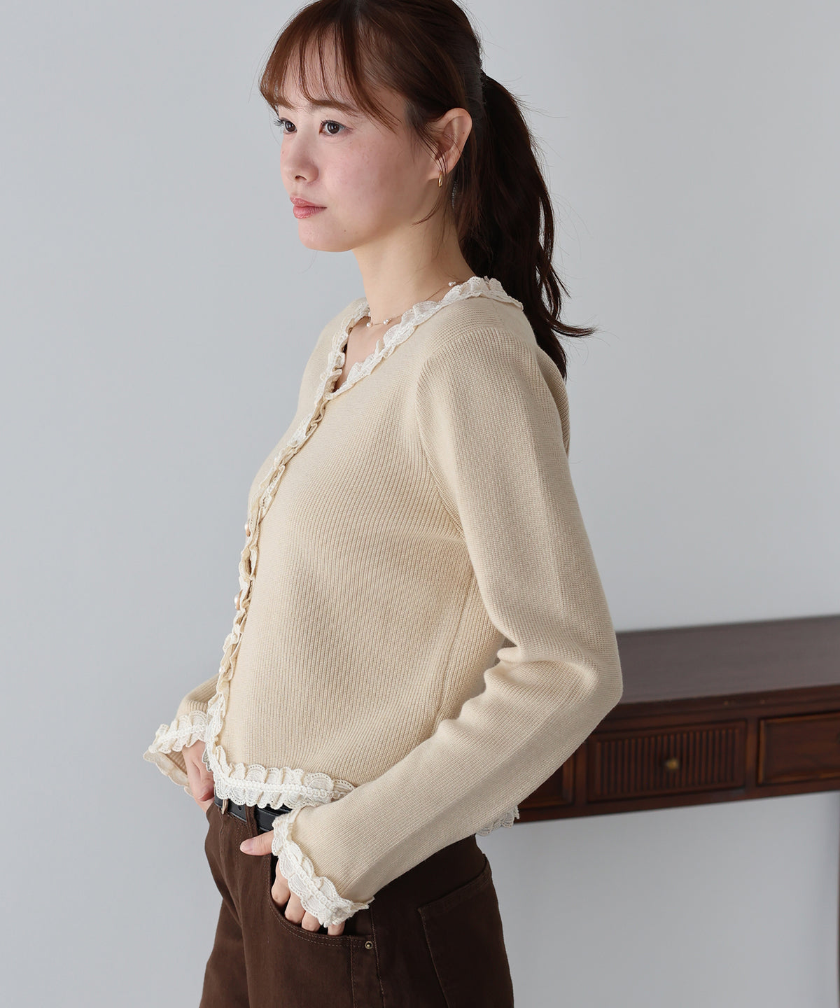 【早割5％OFF】レーストリムニットカーディガン
