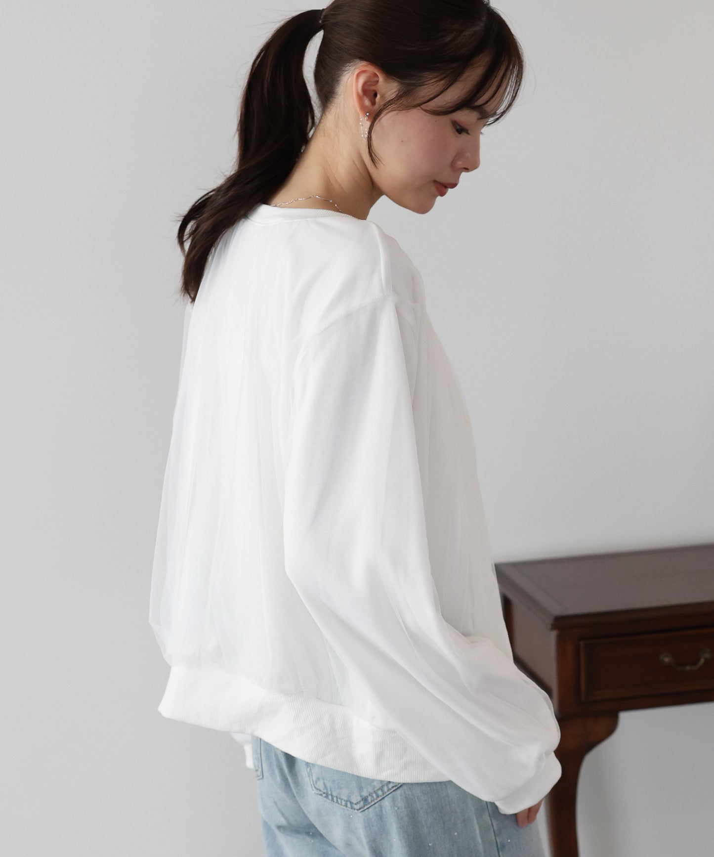 チュールレイヤードスウェットカーディガン