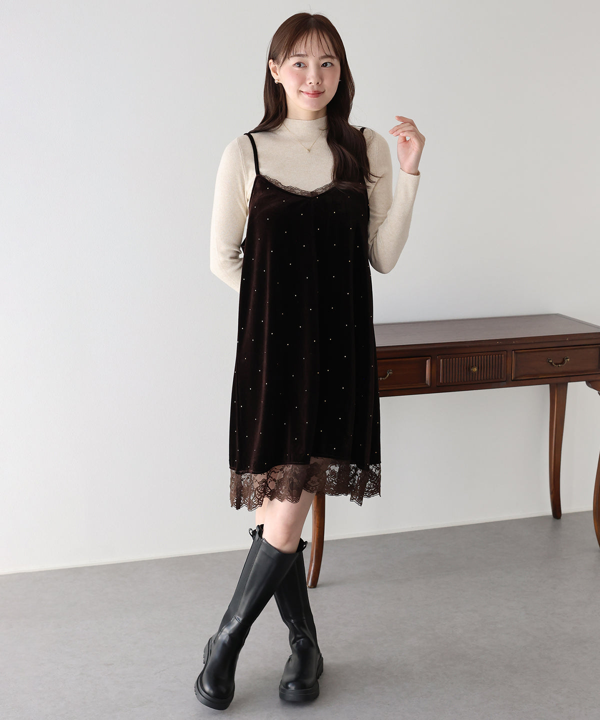 【早割5％OFF】レースベロアキャミビスチェ