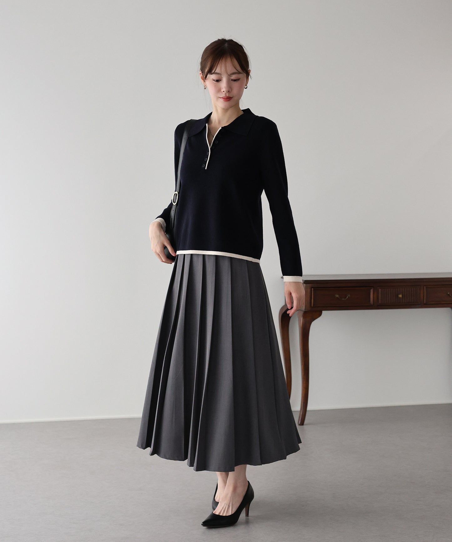 バイカラーポロ襟ニット