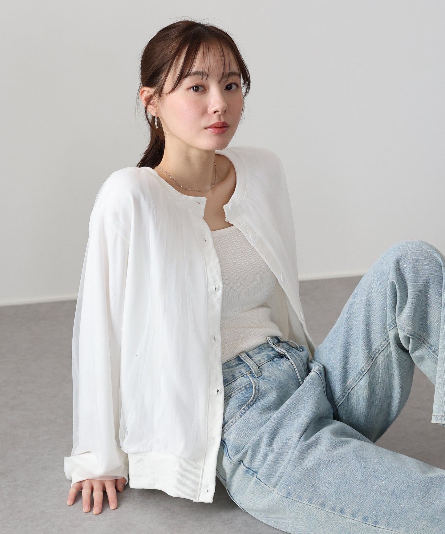 チュールレイヤードスウェットカーディガン