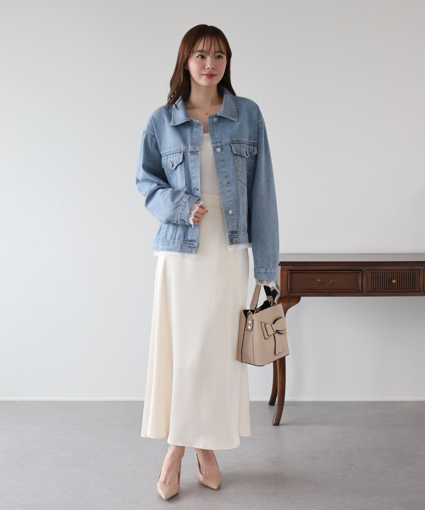 レーストリムデニムブルゾン