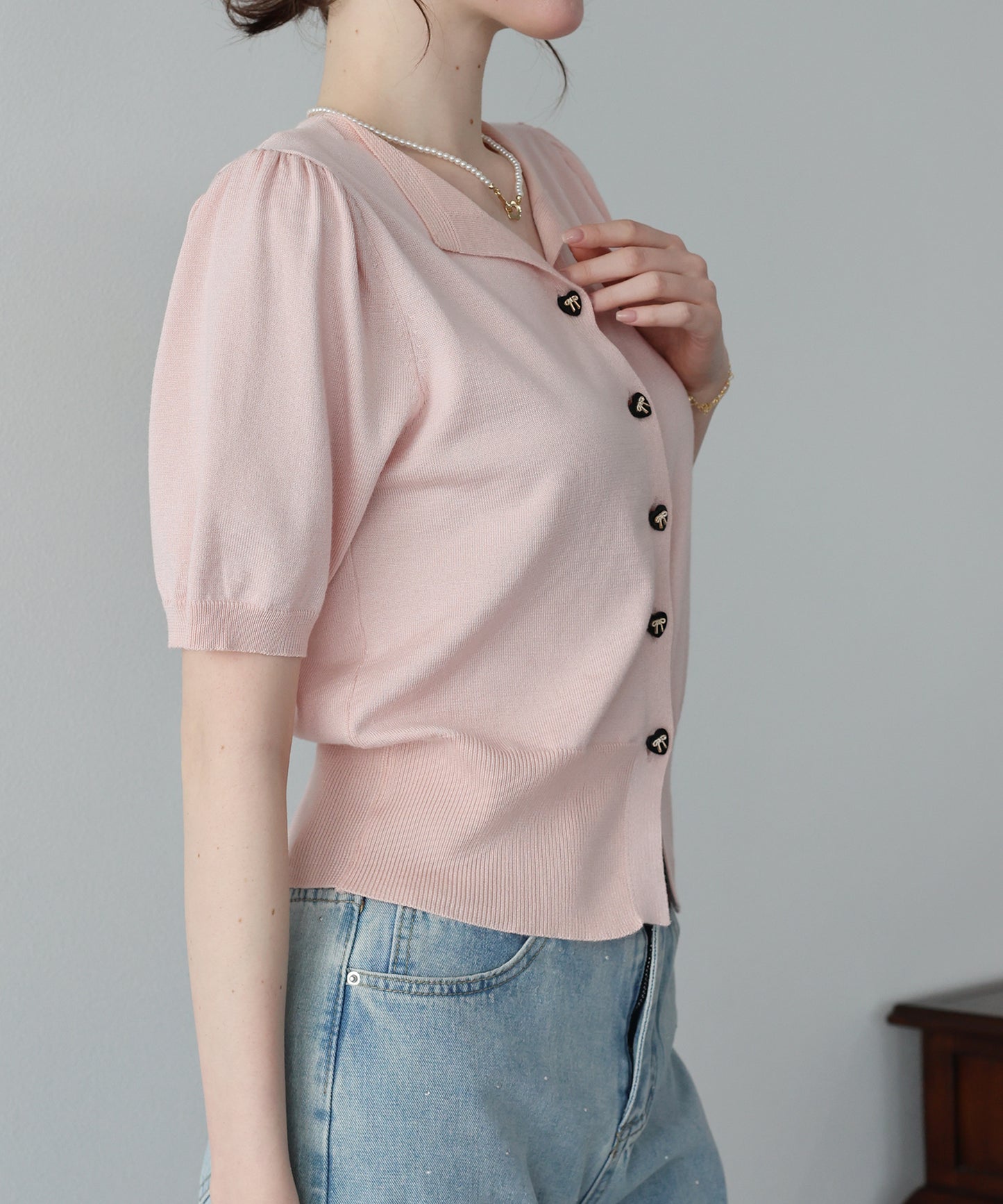 【早割5％OFF】リボンハートボタンニットトップス