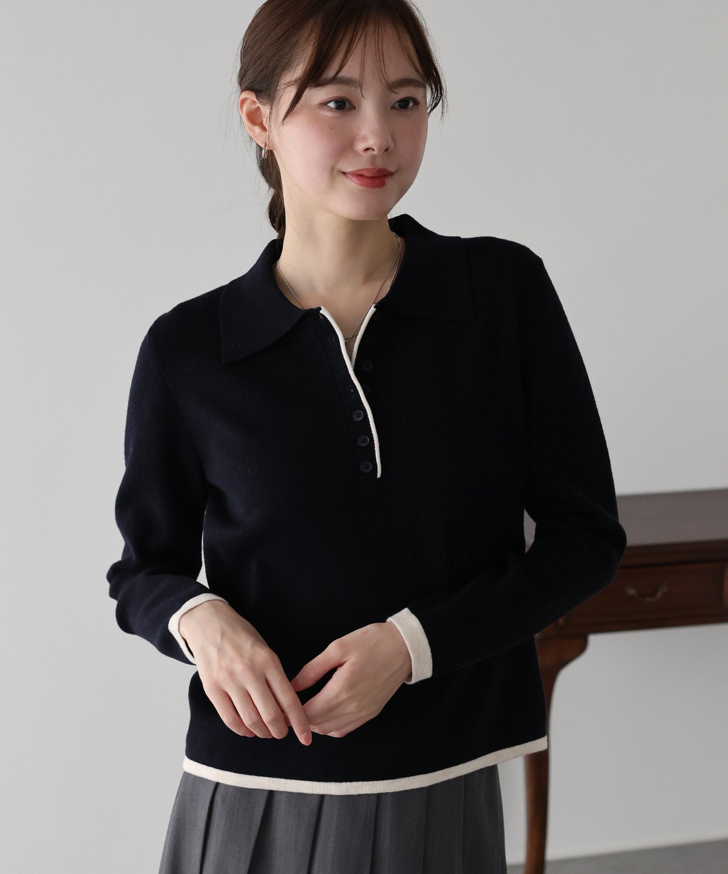 バイカラーポロ襟ニット