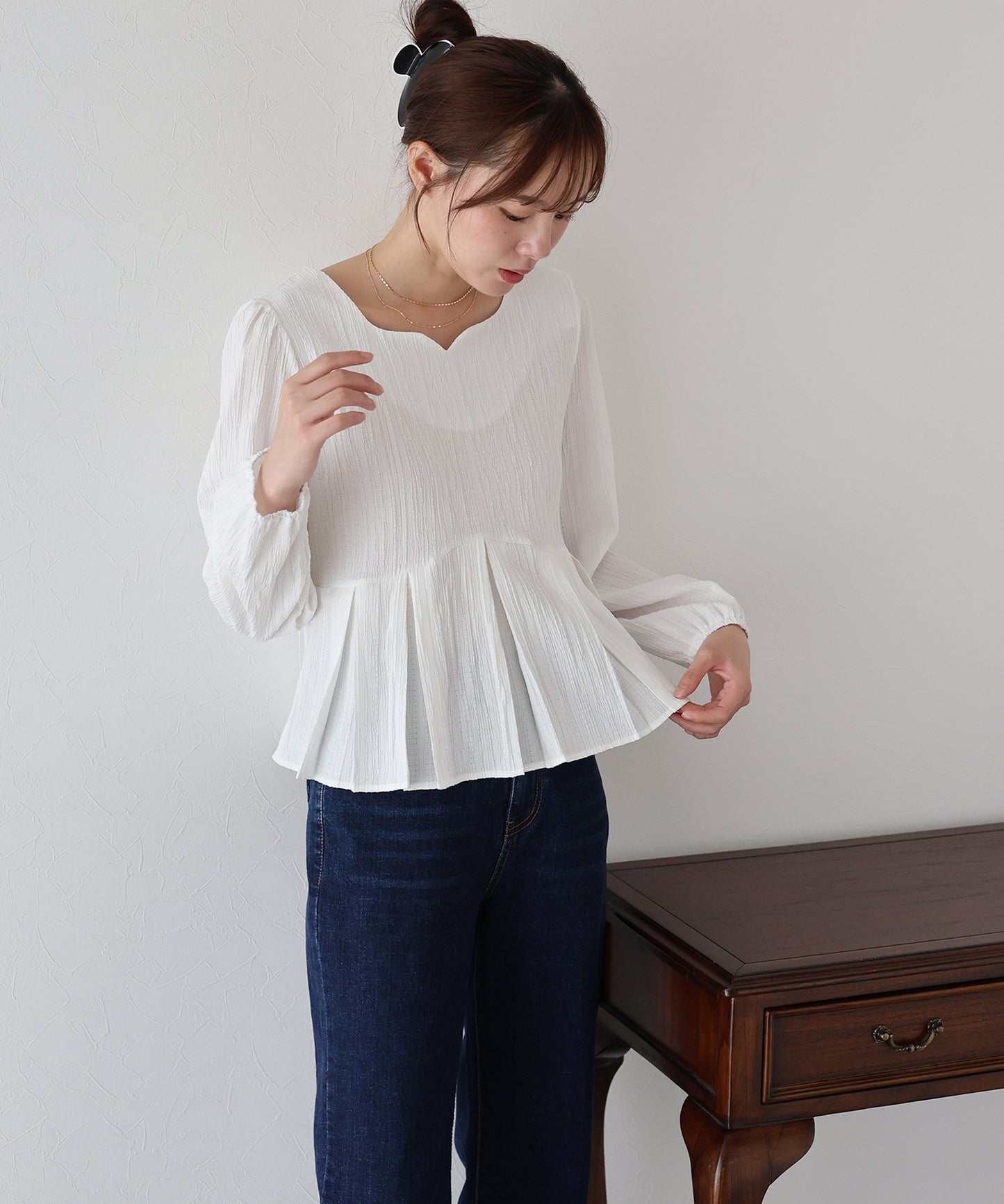 ハートネックプリーツブラウス【ネコポス】