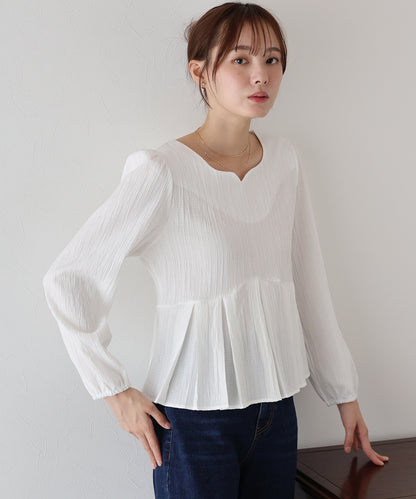 【早割5％OFF】ハートネックプリーツブラウス【ネコポス】