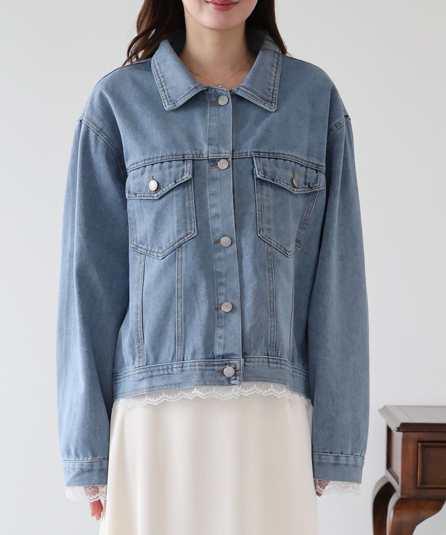 レーストリムデニムブルゾン