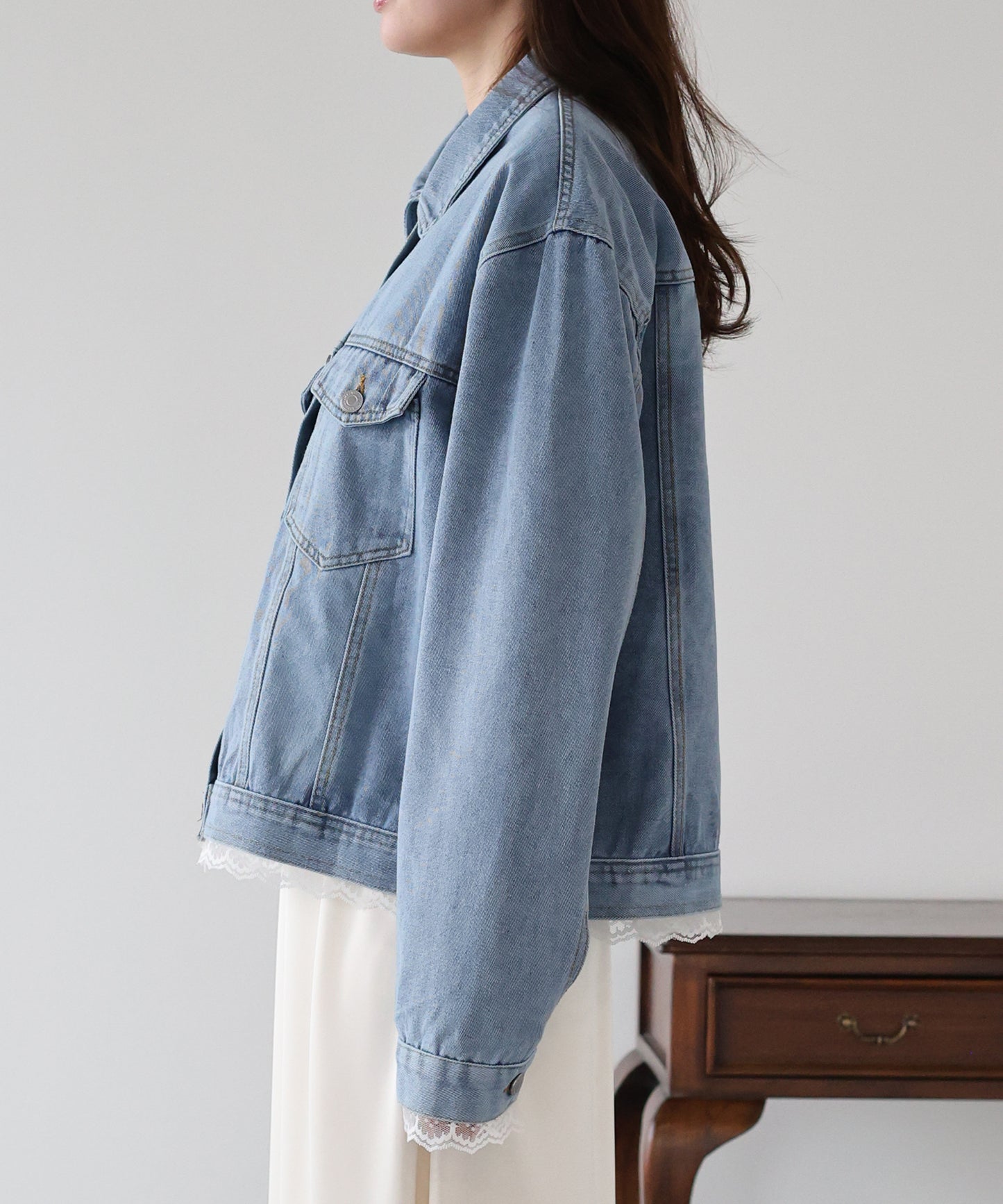 レーストリムデニムブルゾン