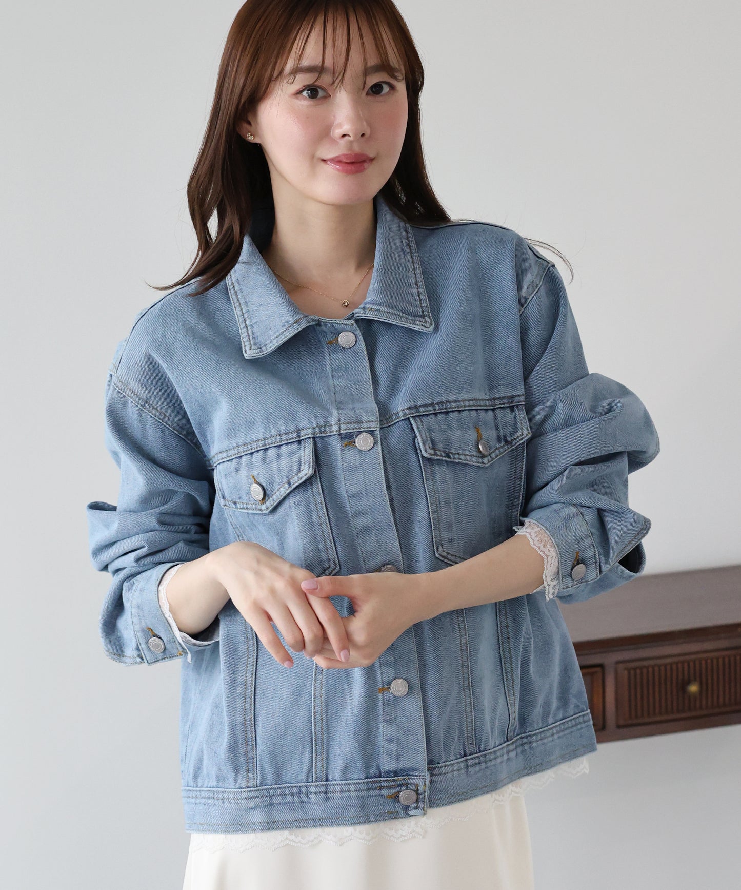 レーストリムデニムブルゾン