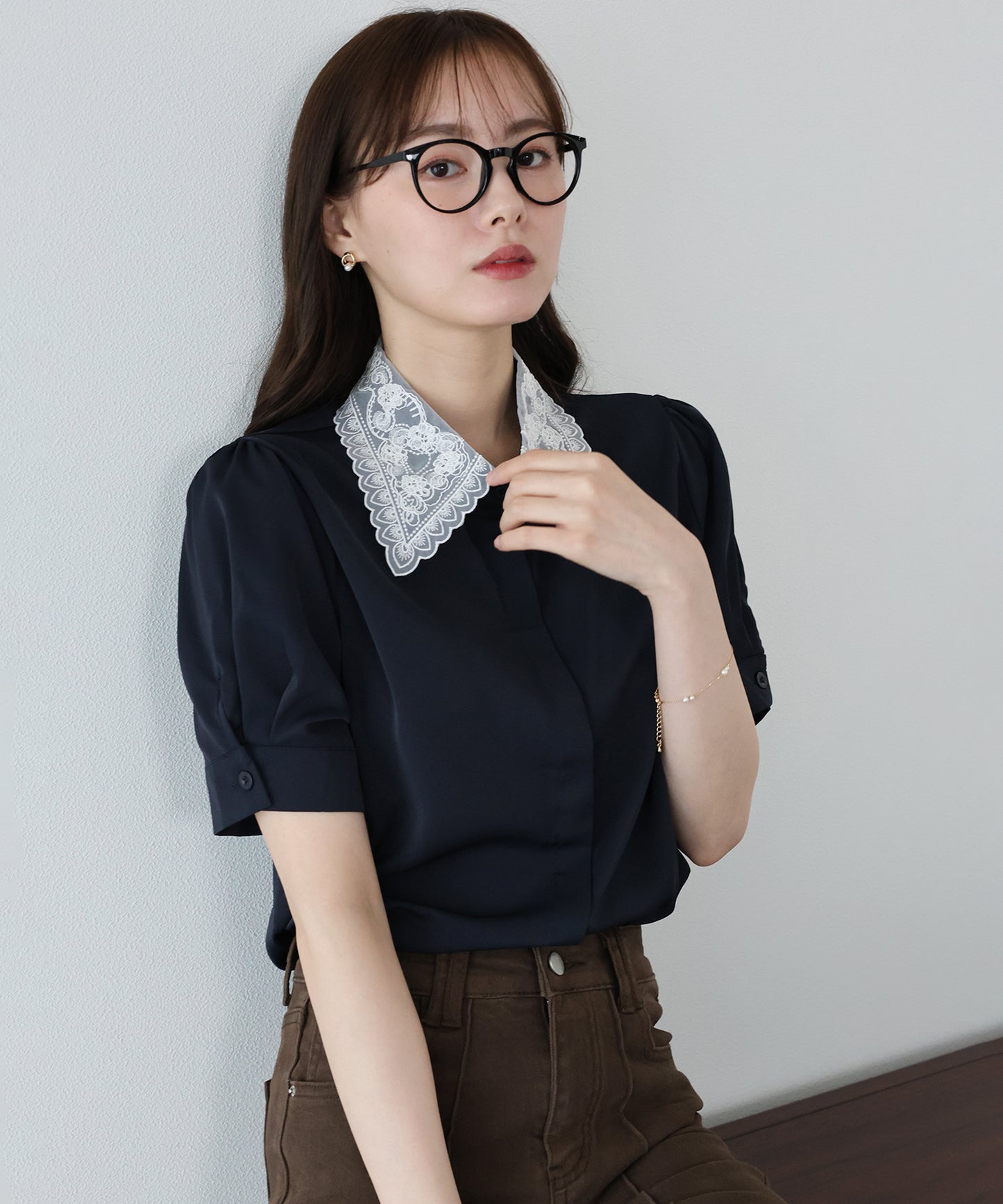 【早割5％OFF】レース襟半袖ブラウス【メール便】