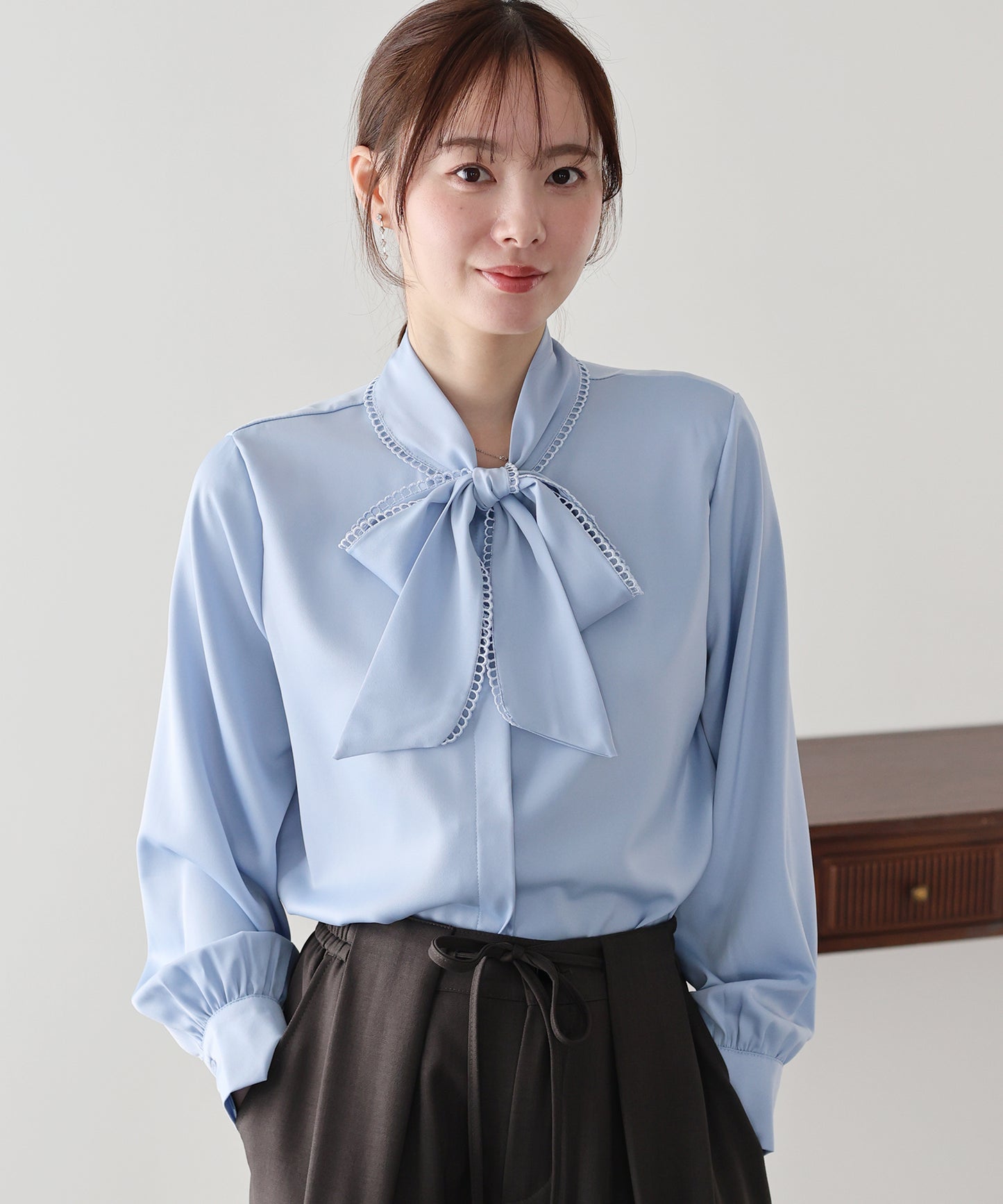 レーストリムリボンブラウス【ネコポス】