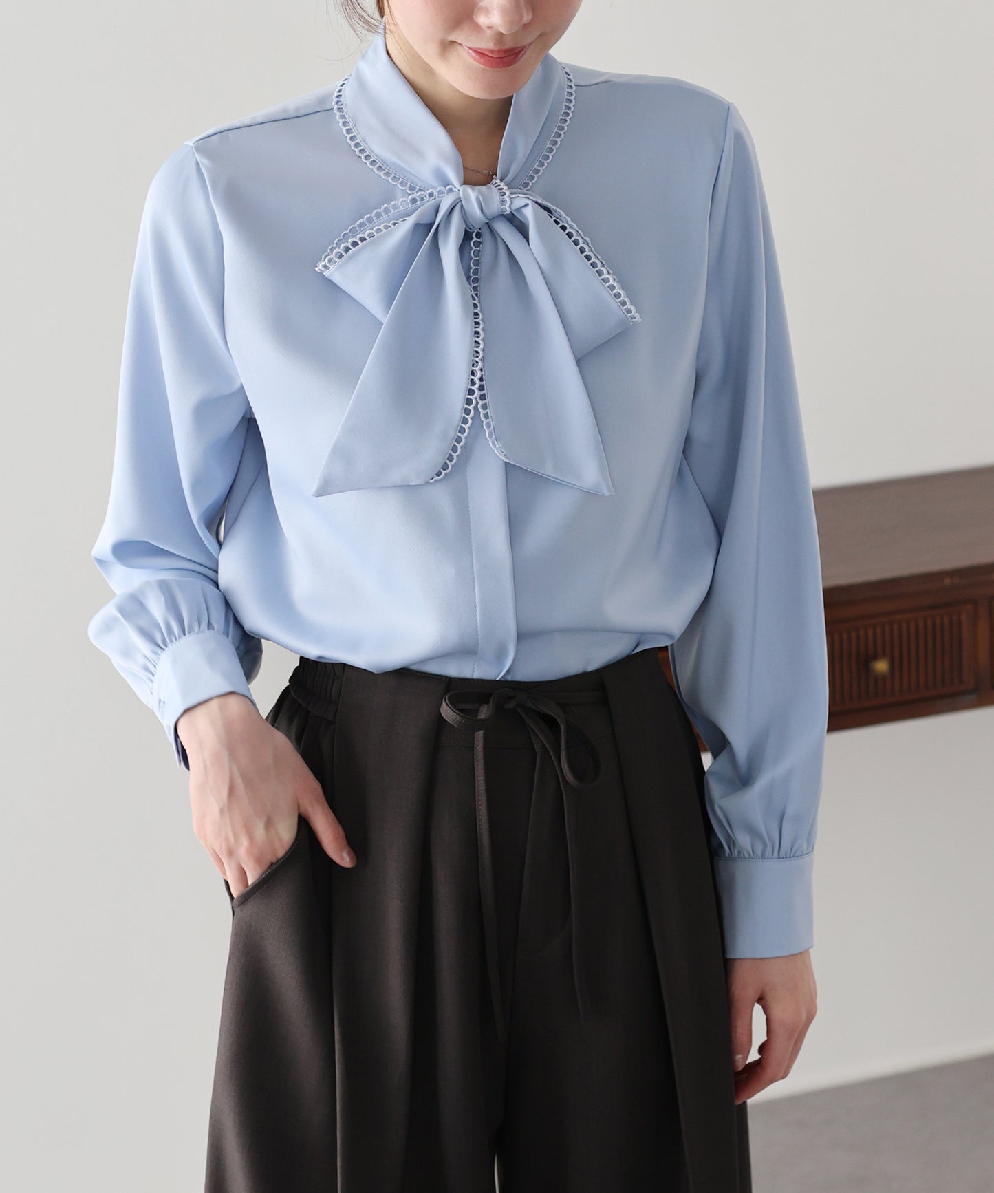 レーストリムリボンブラウス【ネコポス】