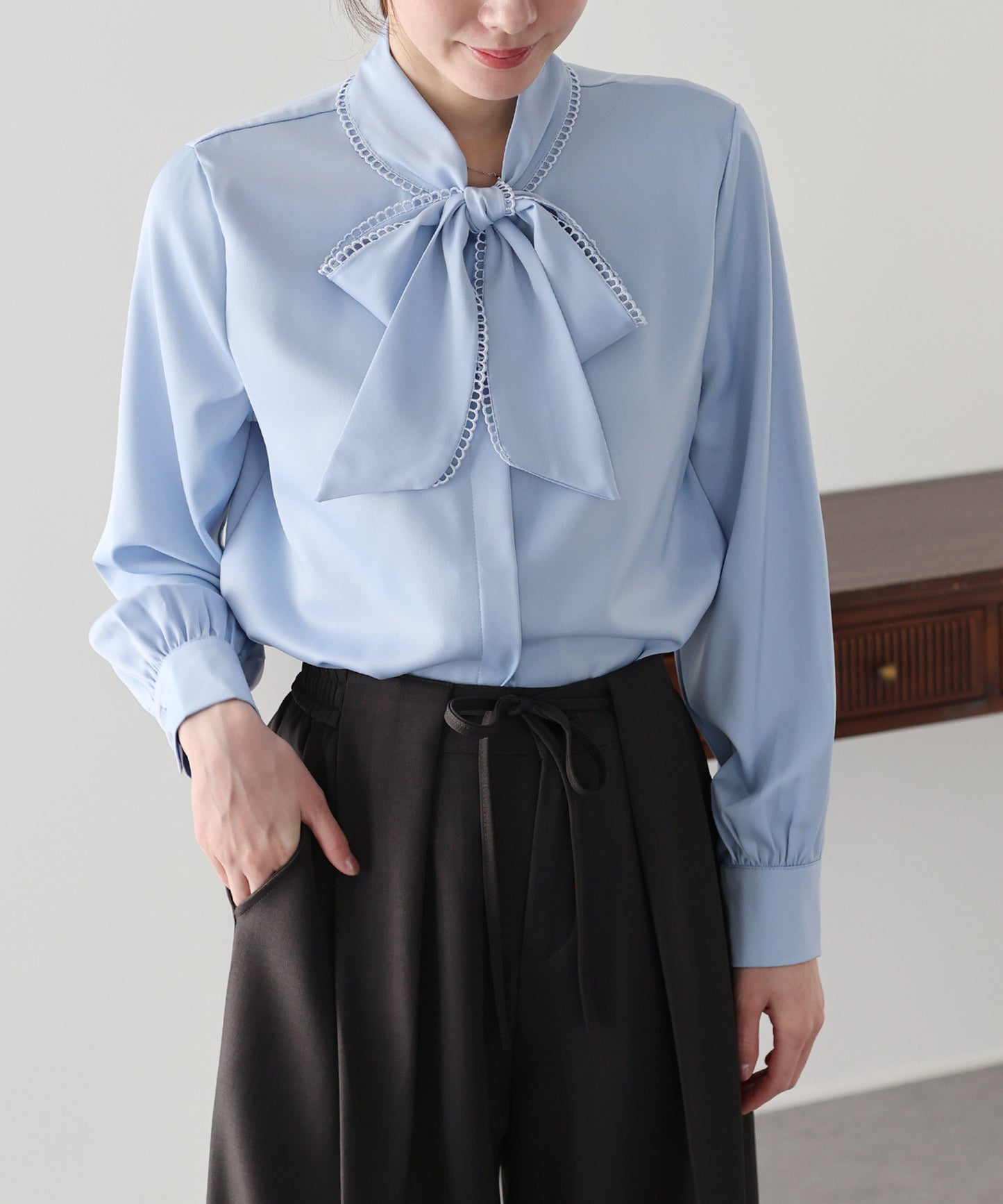 レーストリムリボンブラウス【ネコポス】
