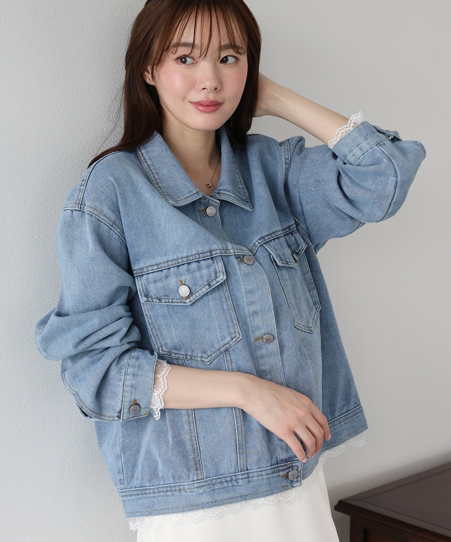 レーストリムデニムブルゾン