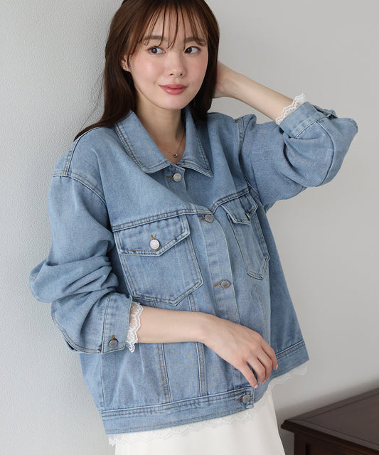 レーストリムデニムブルゾン
