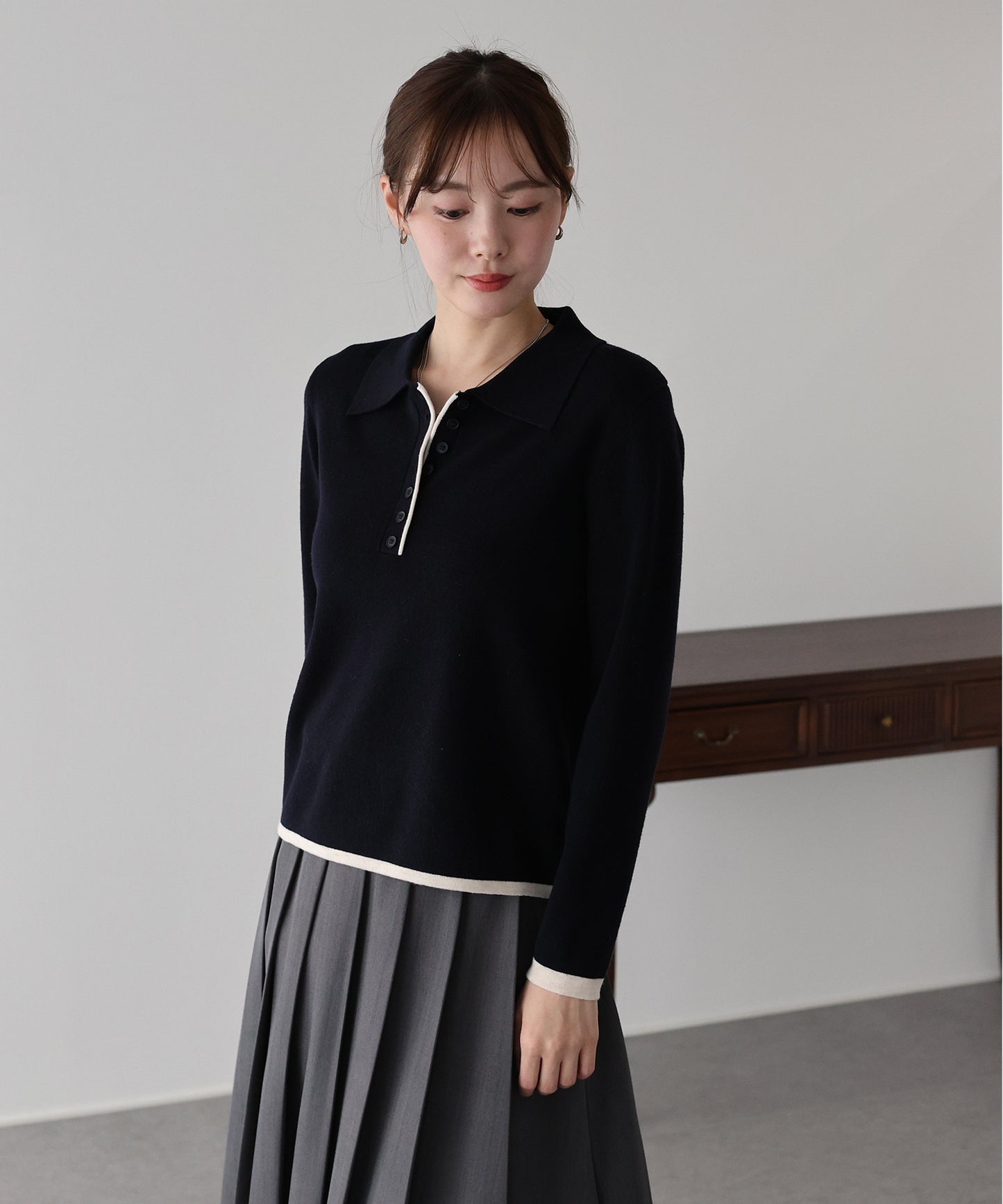 バイカラーポロ襟ニット