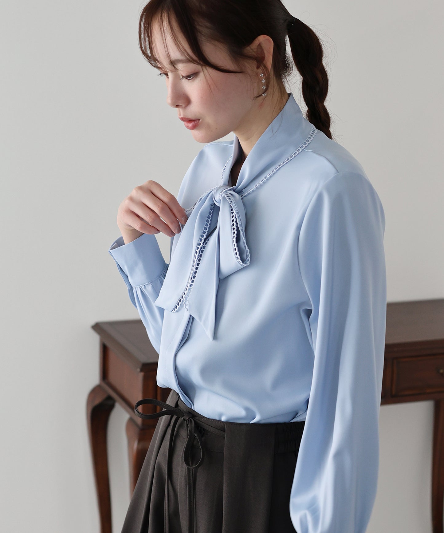 レーストリムリボンブラウス【ネコポス】