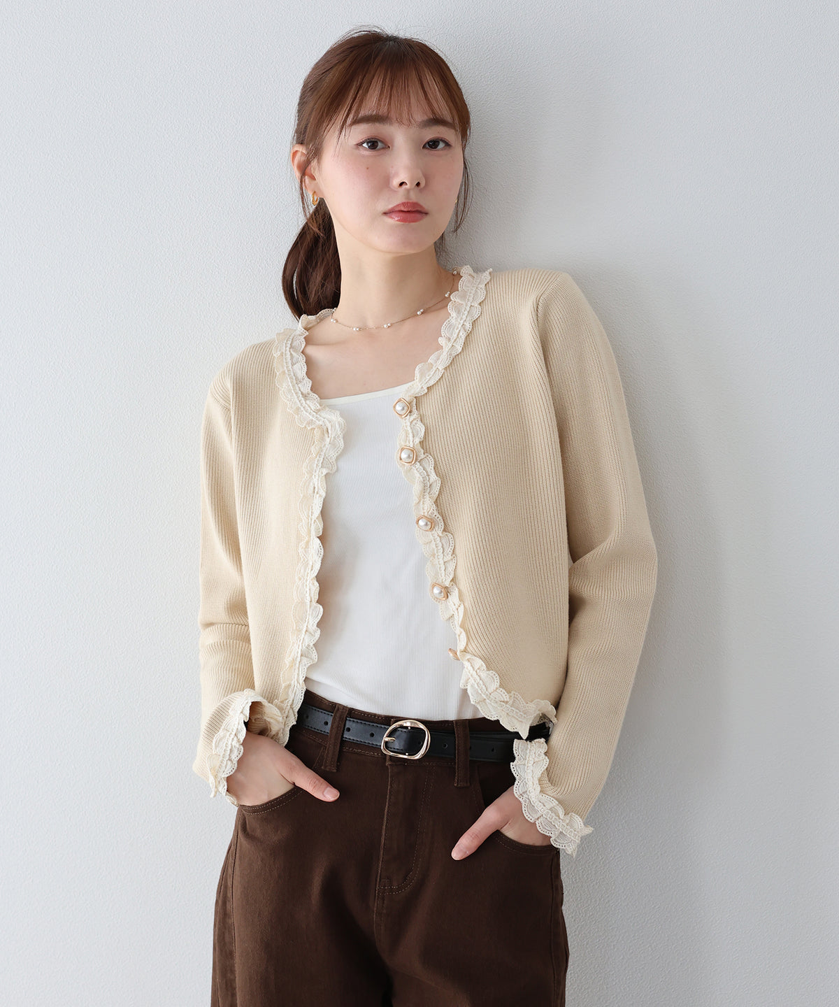 【早割5％OFF】レーストリムニットカーディガン