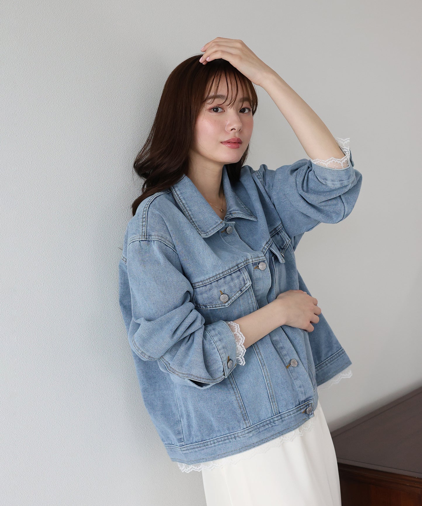 レーストリムデニムブルゾン