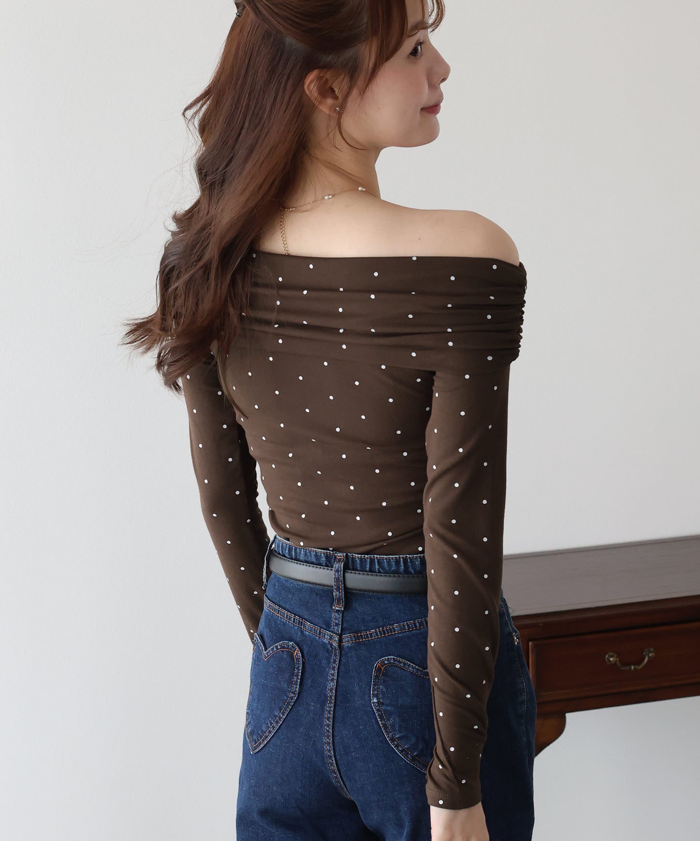 【早割5％OFF】ドットオフショルダーカットソー【メール便】
