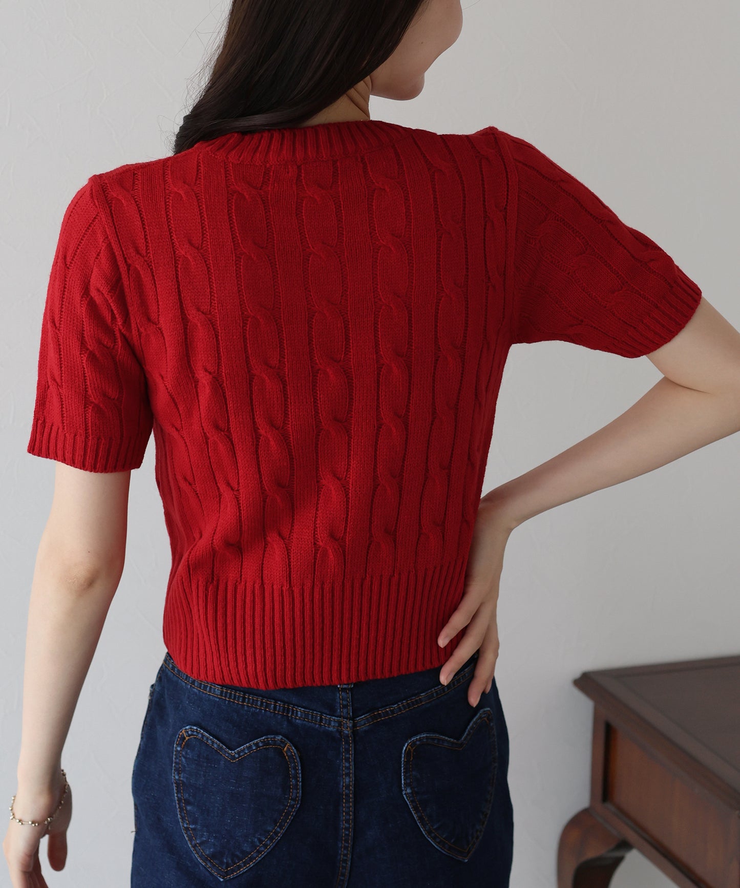 【TIME SALE】半袖ケーブルニット