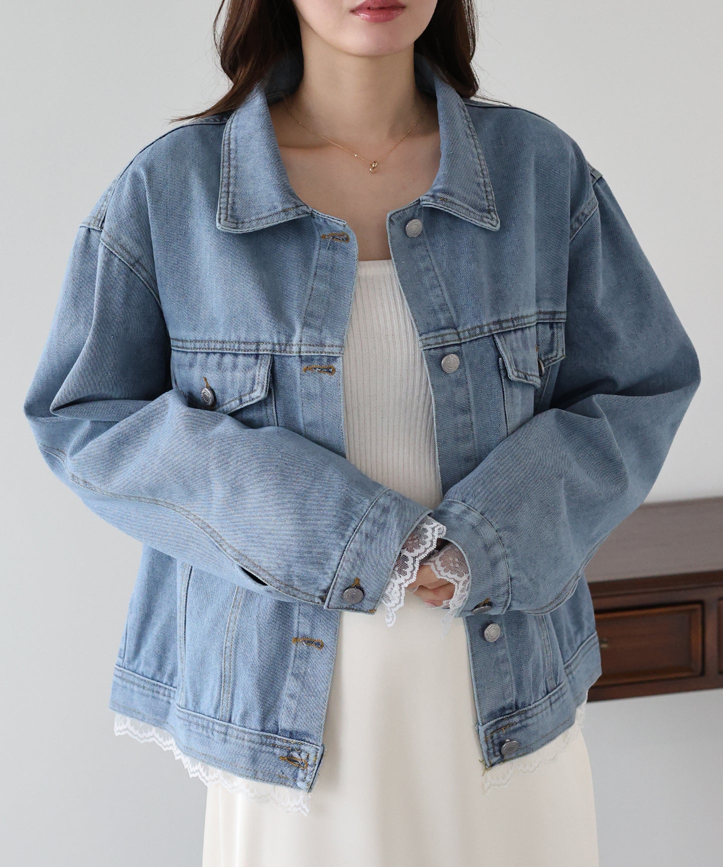 レーストリムデニムブルゾン