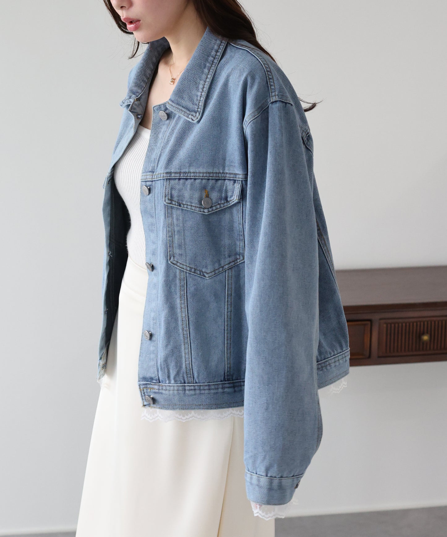 レーストリムデニムブルゾン